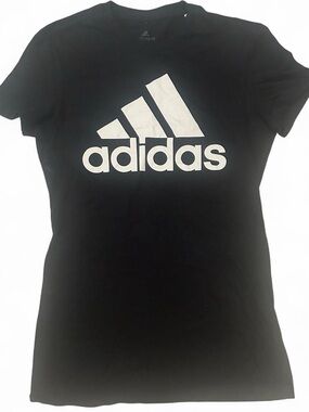 Adidas Black Tee with White Logo - Woman’s Fitted Short Sleeve